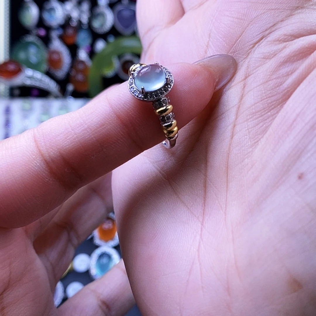 岫玉银S925镶嵌戒指