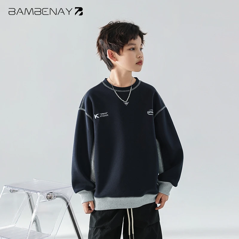 现货 班贝纳【拼色卫衣】潮男童春款圆领休闲刺绣户外中大儿童G5704