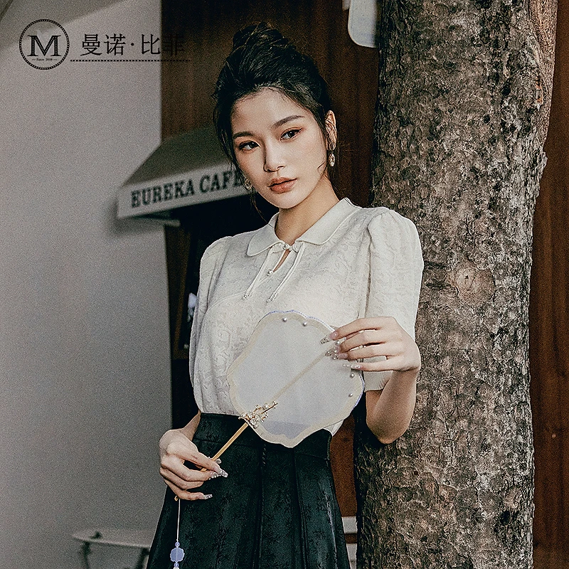 新中式翻领盘扣套头毛织短袖MFCM151003
