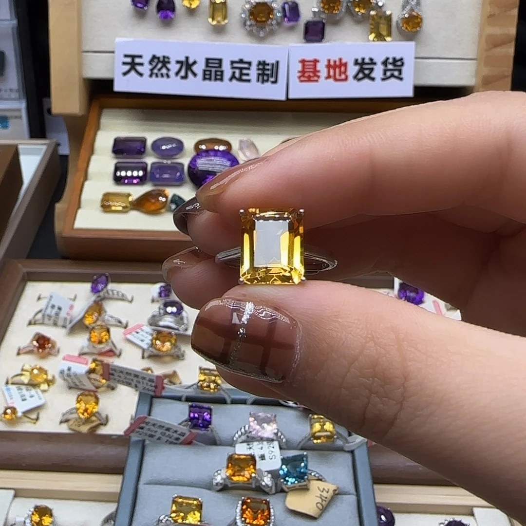 n***a水晶银S925镶嵌珠宝半成品纯天然黄水晶戒指