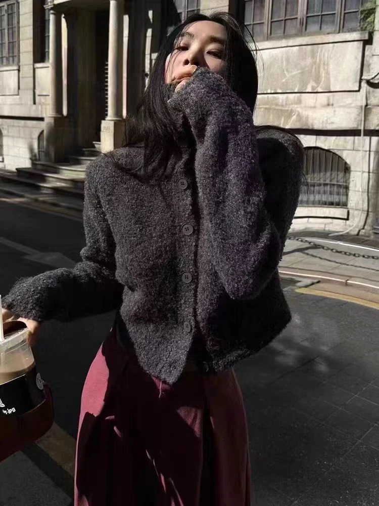 【高级灰！单排扣软糯毛衣开衫】韩系气质针织上衣