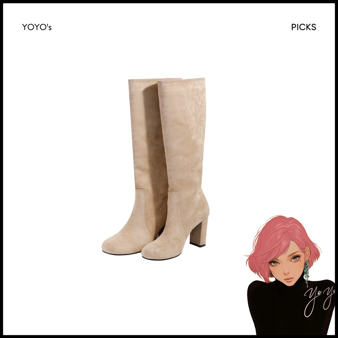 FORNI 加州公路 羊猄绒磨砂感尖头高跟长筒靴