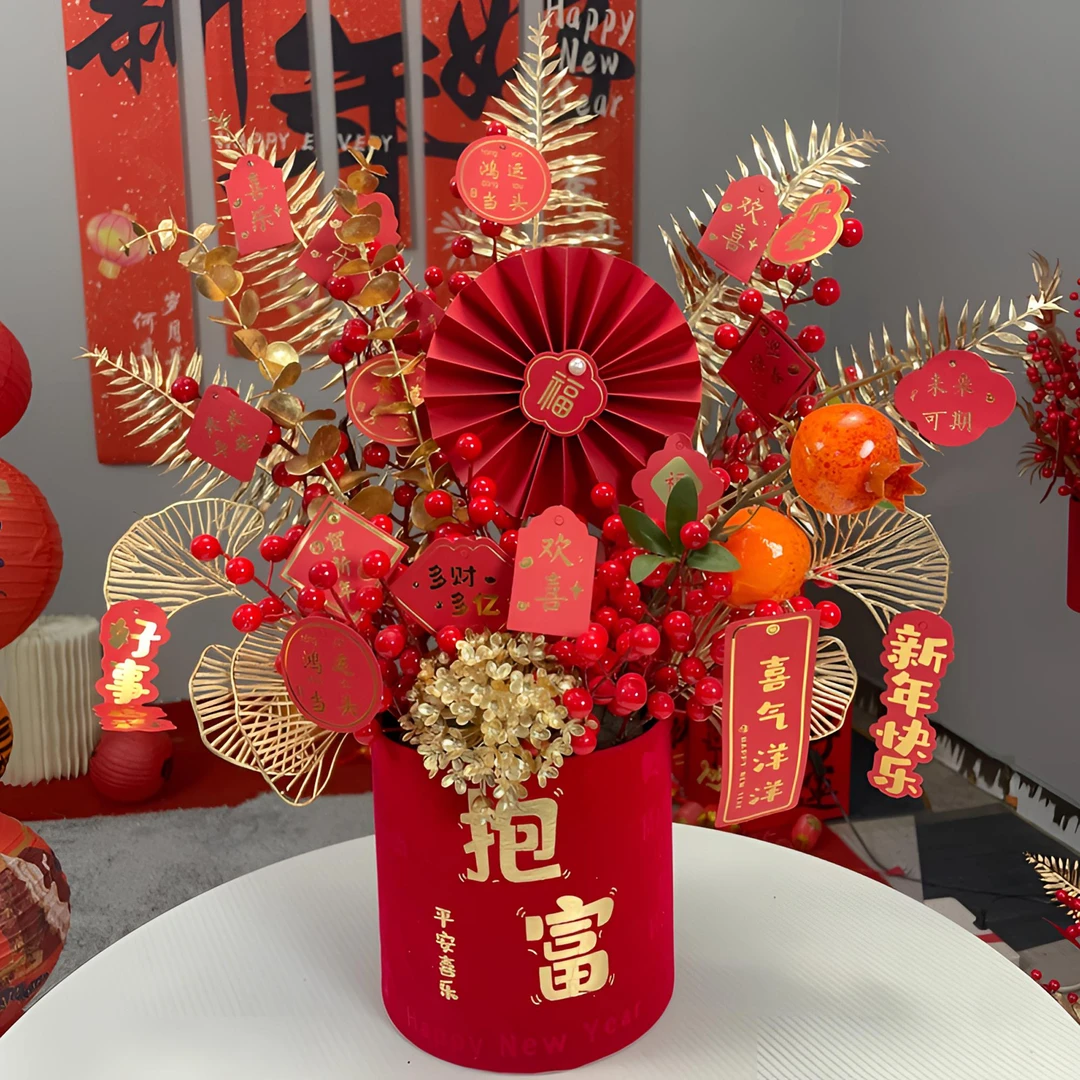 新年结婚摆件乔迁礼品仿真花摆设插花束客厅发发果发财果
