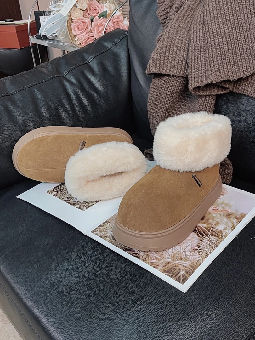 厚底雪地靴女加绒加厚保暖冬季女鞋2025新款毛毛鞋面包鞋低帮棉鞋