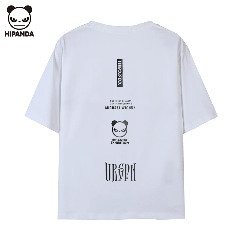 Hi Panda圆领短袖全棉宽松时髦夏季爆款经典熊猫字母印花落肩T恤