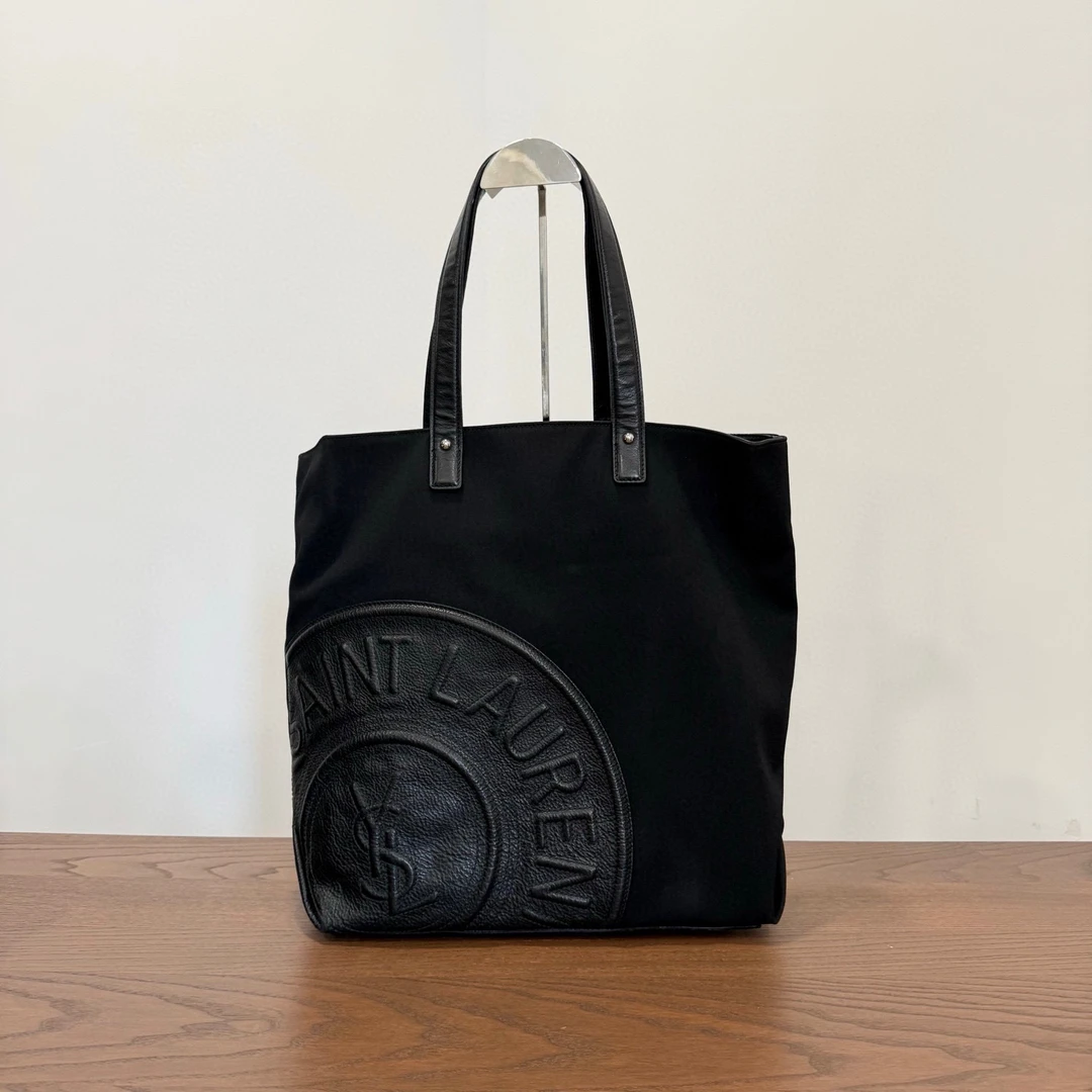 99新 YSL/圣罗兰 YSL圣罗兰 帆布拼牛皮购物手提包袋 尺寸32×38