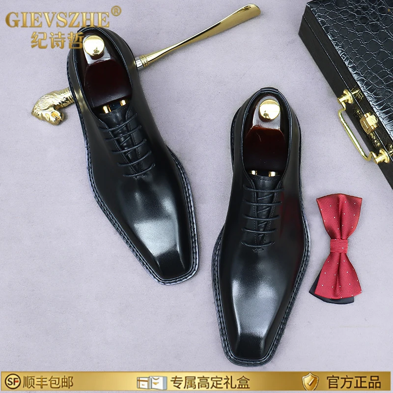 纪诗哲韩版休闲男皮鞋男士新郎婚鞋时尚商务正装鞋厚底牛皮手工鞋