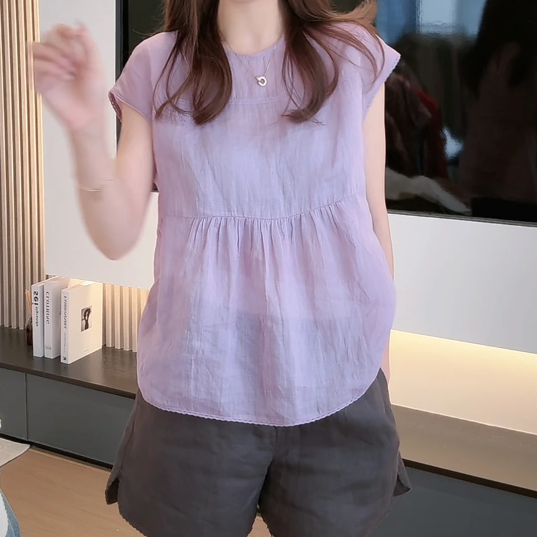 时尚设计感高级感褶皱衬衣女2025夏季新款V领时尚气质百搭上衣