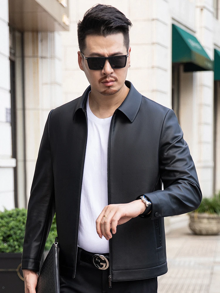 [海宁山羊皮清仓]男士真皮头层山羊皮高档商务休闲中老年春秋