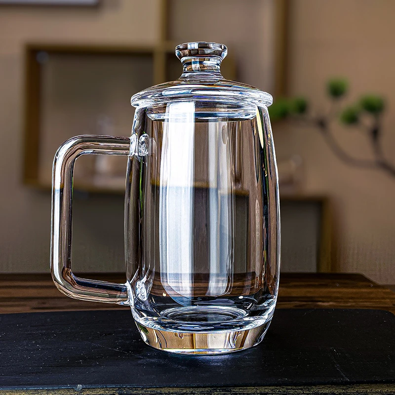东海原矿水晶杯带把手高档茶杯子水杯办公茶室老板杯泡茶器送礼