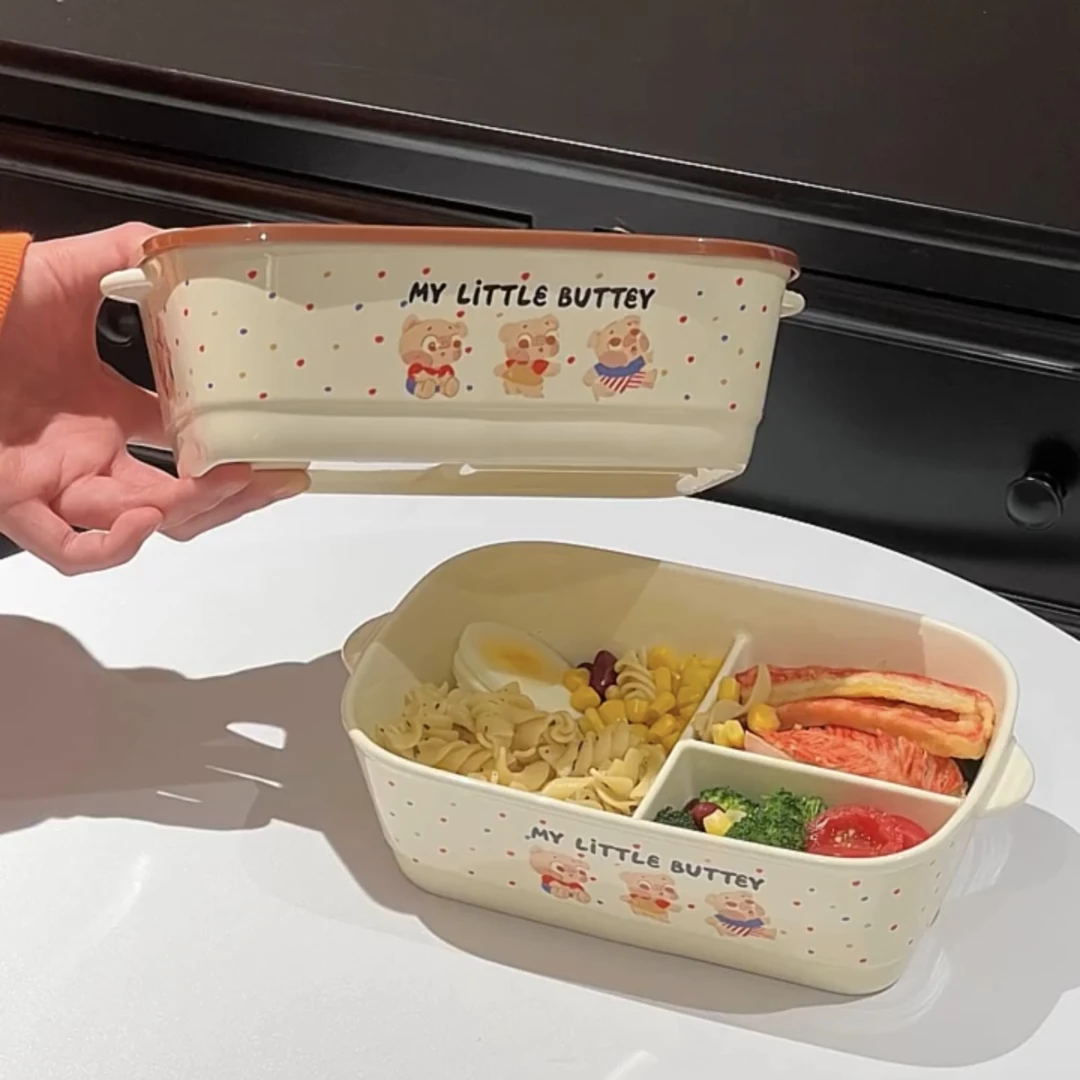 可爱小猪饭盒陶瓷学生分隔便当盒微波炉加热上班族带盖便携保鲜盒