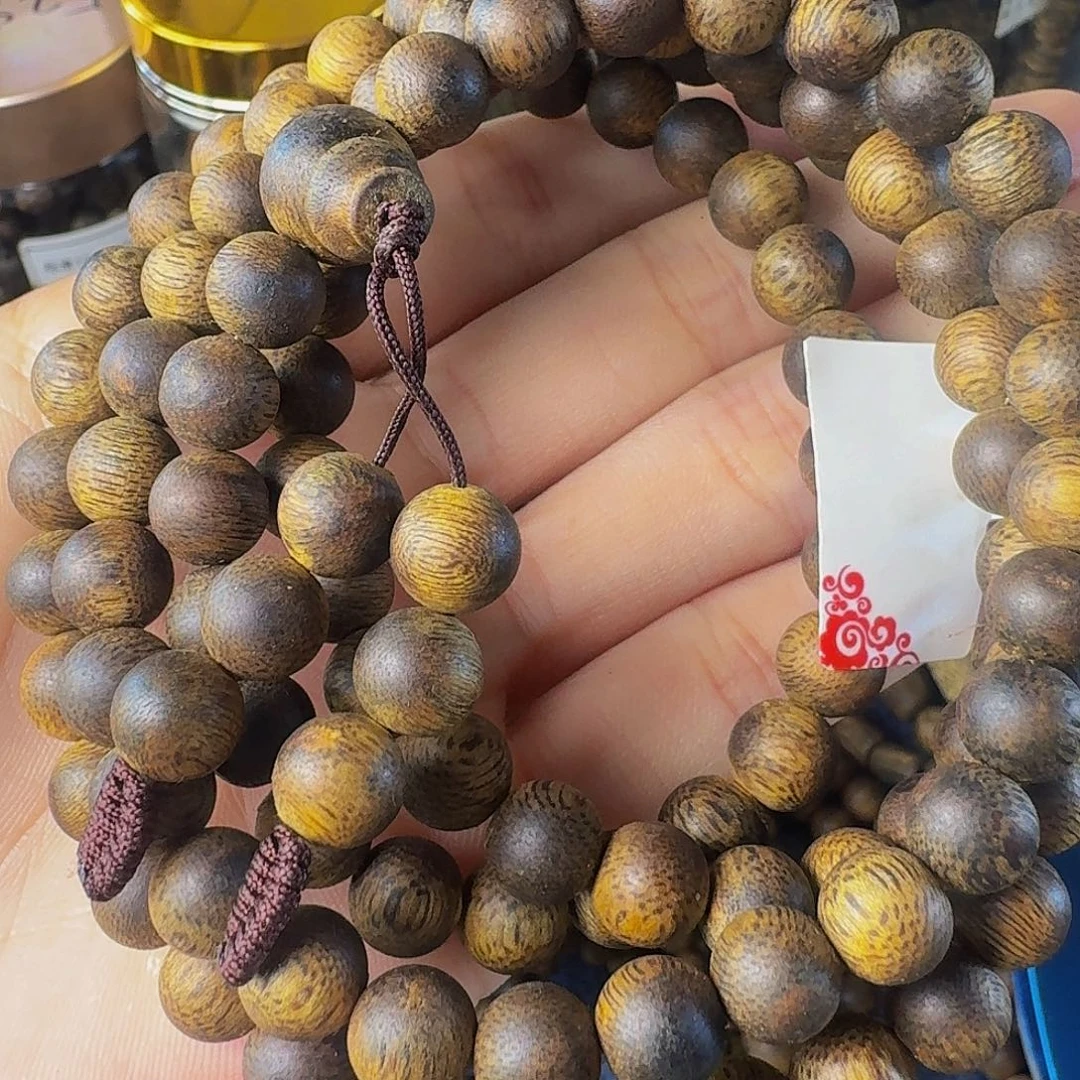 沉香手串老白棋卡八圆珠31克沉水浮