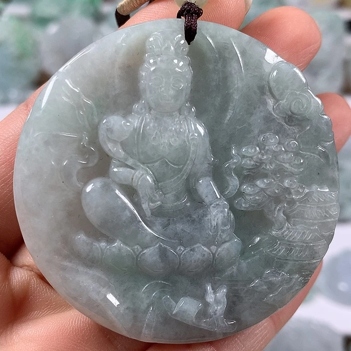 翡翠未镶嵌颈饰凤凰山水观音两面工艺福利洒黄翡福利