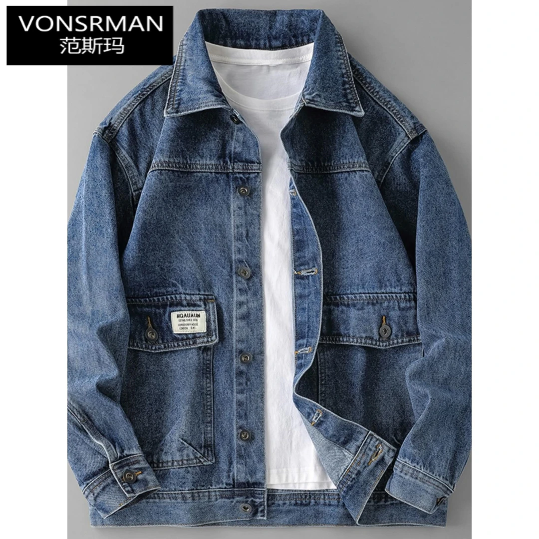 时尚牛仔外套男士2025春秋季新款潮牌帅气宽松加大码工装休闲夹克
