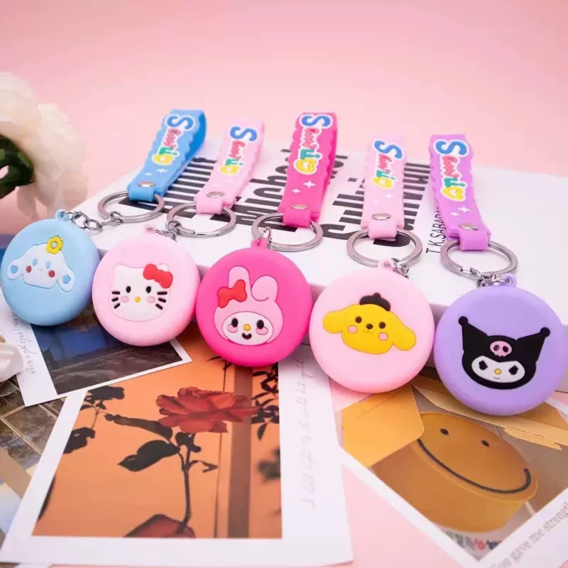 新款创意三丽鸥镜子钥匙扣可爱卡通挂件少女书包配饰随身镜钥匙扣