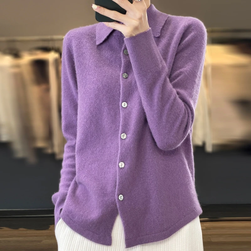商场同款 polo领纯羊毛开衫女 宽松百搭大码毛衣针织打底衫R-303