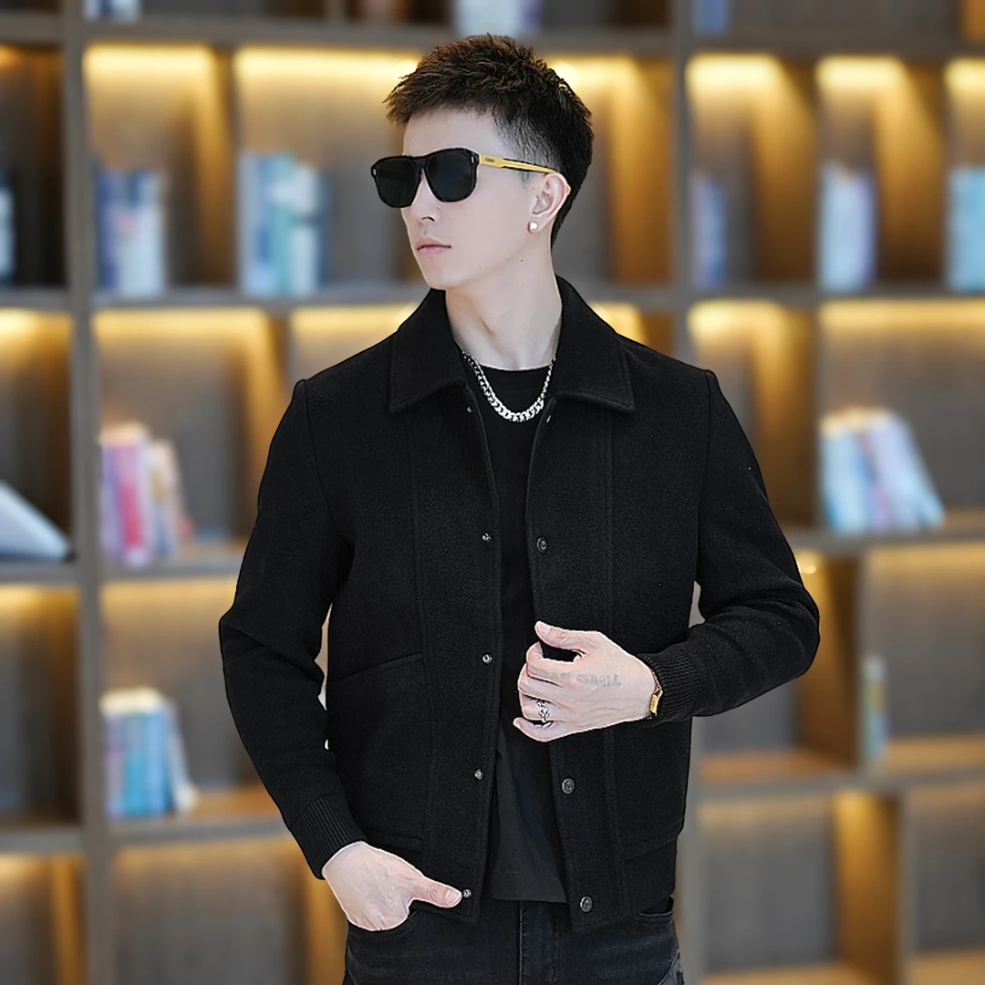 【莫斯吉尔】 秋冬男士潮流时尚百搭翻领休闲加厚简约羊毛夹克外套