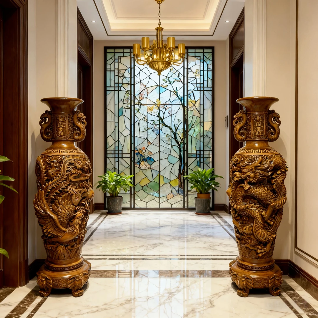 【龙凤呈祥】（1对）-70cm花瓶玄关工艺品大号-FM458轻奢