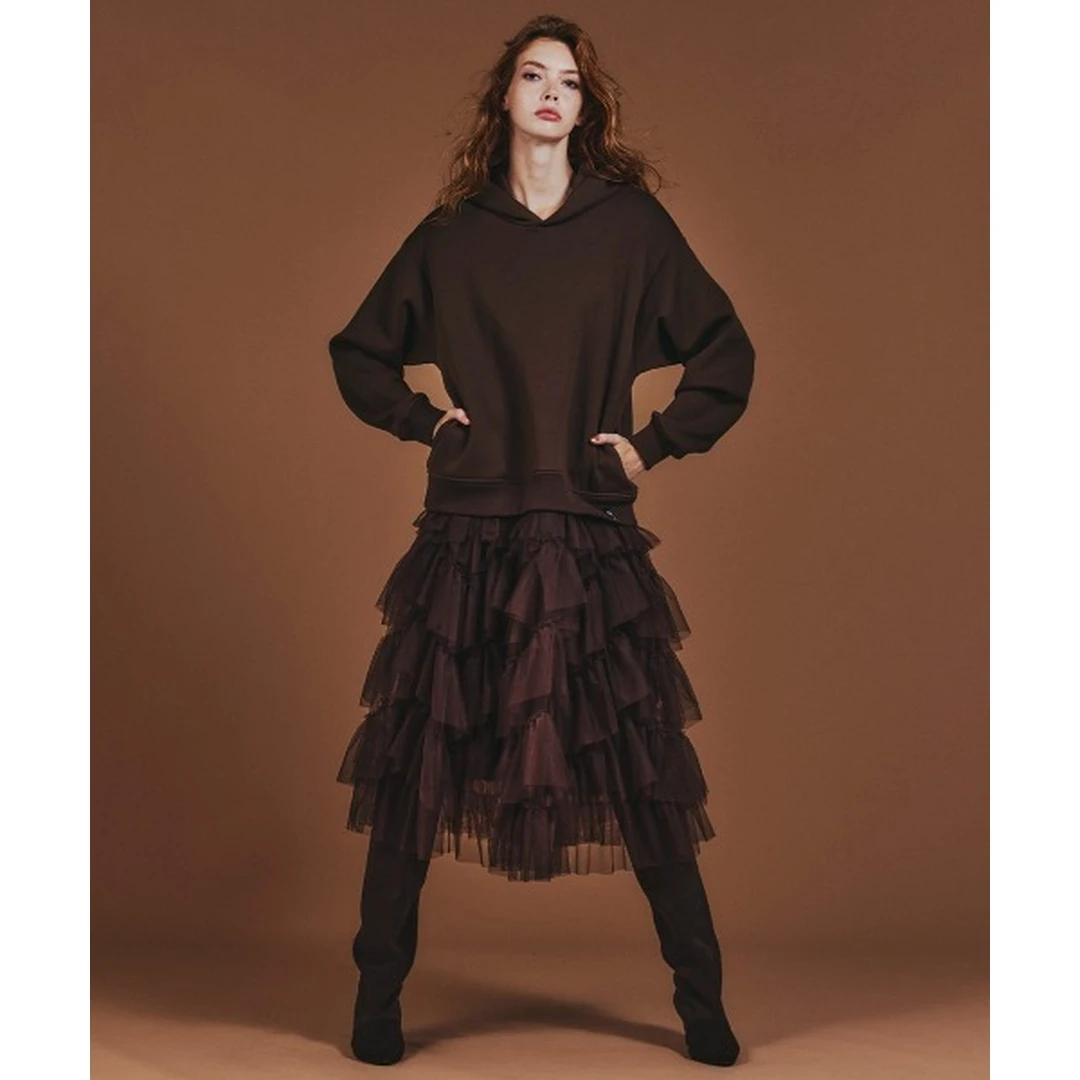 【Montendre】秋季新款 D 街头风时尚气质设计感薄纱拼卫衣接连衣裙