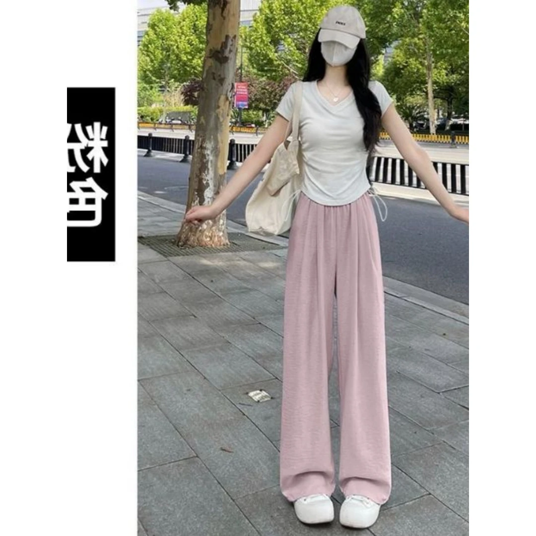 夏季新款小个子女宽松直筒休闲长裤外穿阔腿裤子