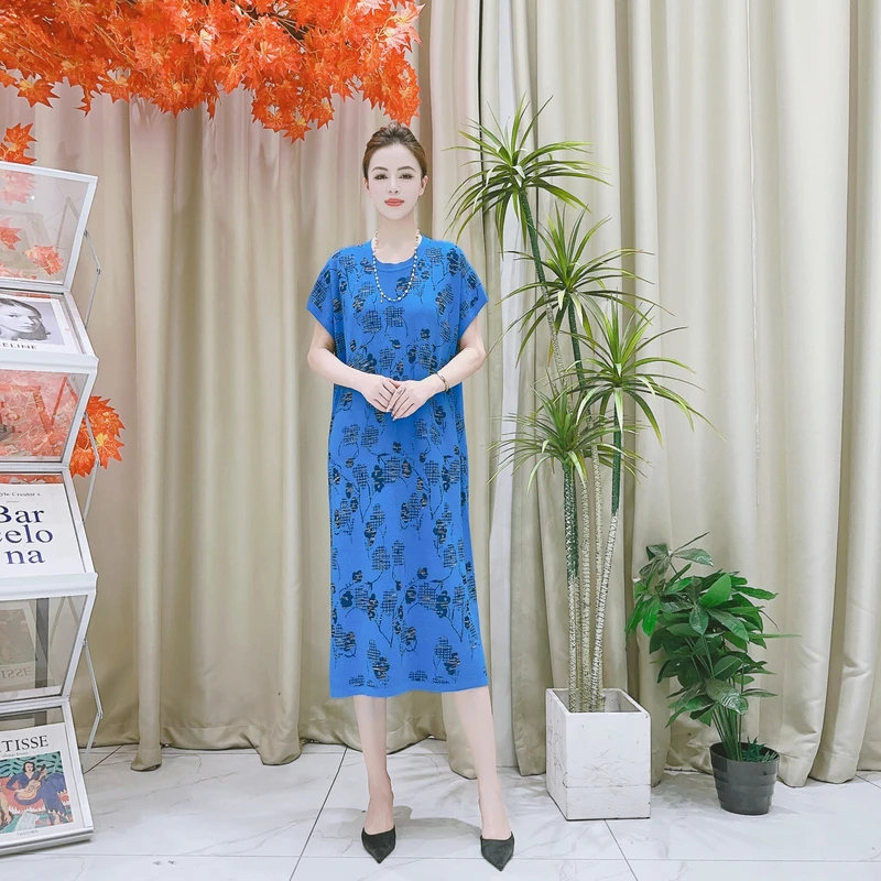 9413蓝孔雀纹提花针织连衣裙收腰显瘦设计师优雅时尚