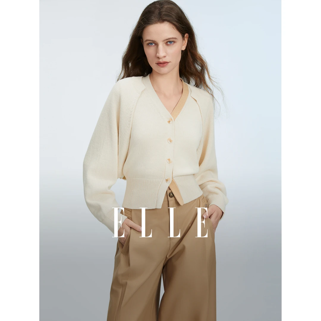 ELLE法式蝙蝠袖针织开衫女2025春季新款慵懒软糯通勤上衣EZ50420
