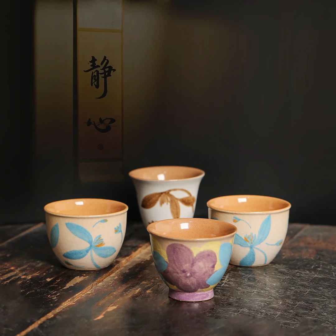 景德镇陶瓷孤品主人杯女单杯缸杯釉下手绘花卉品茗杯功夫茶杯茶具