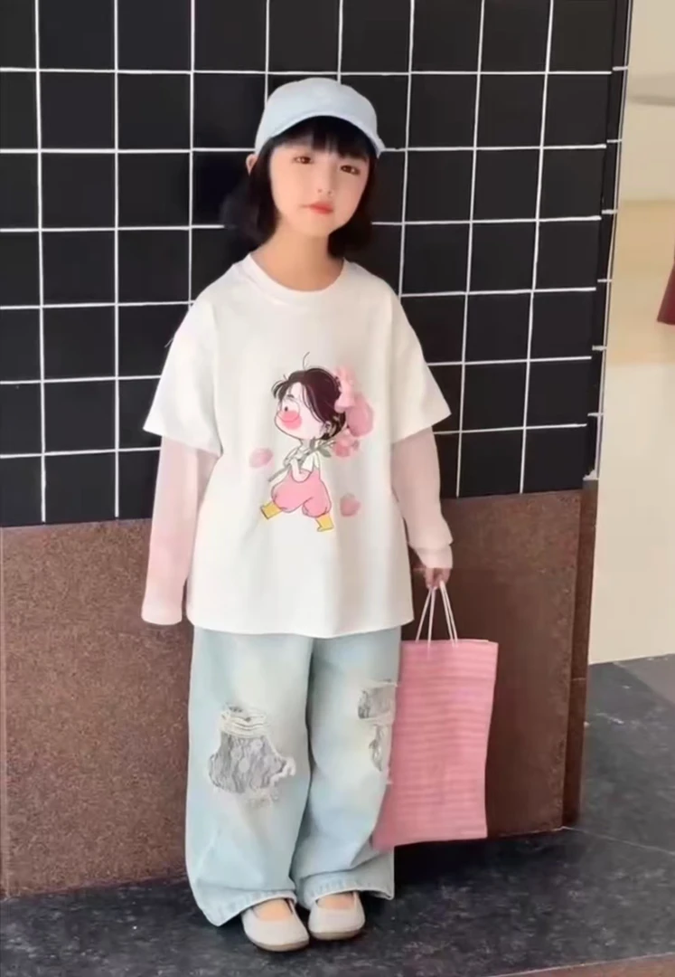 时尚高端女童假两件T恤