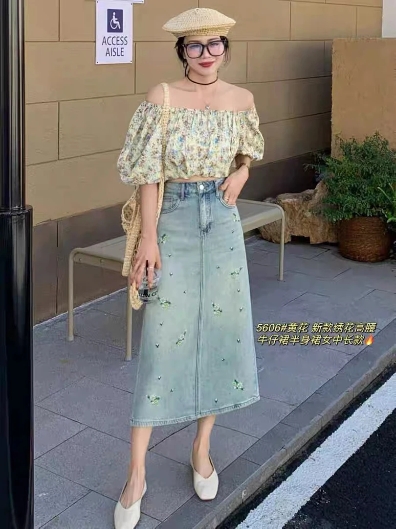 69106新款夏季新款刺绣牛仔裙