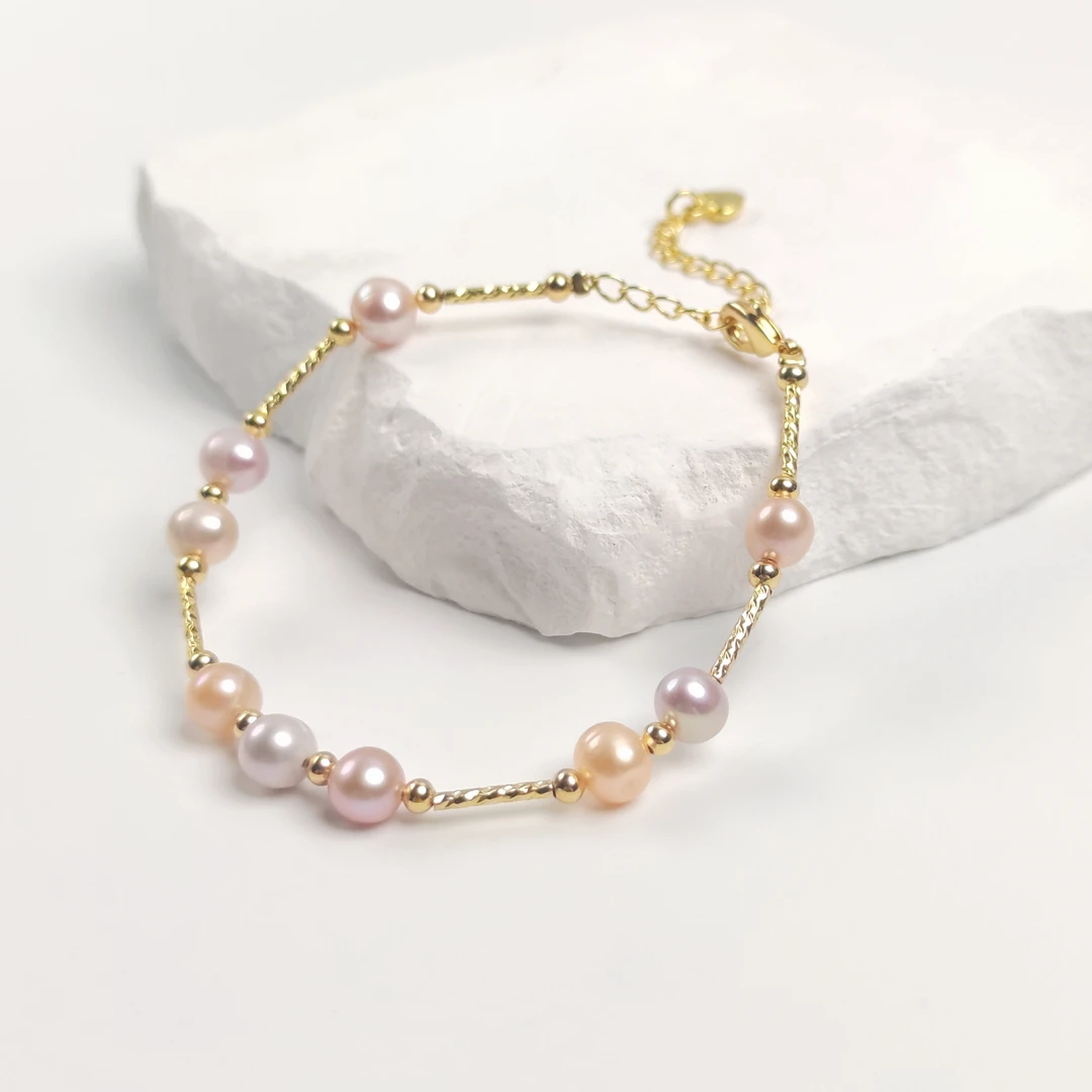 6-7mm天然淡水无核珍珠糖果色珍珠手链0965-1