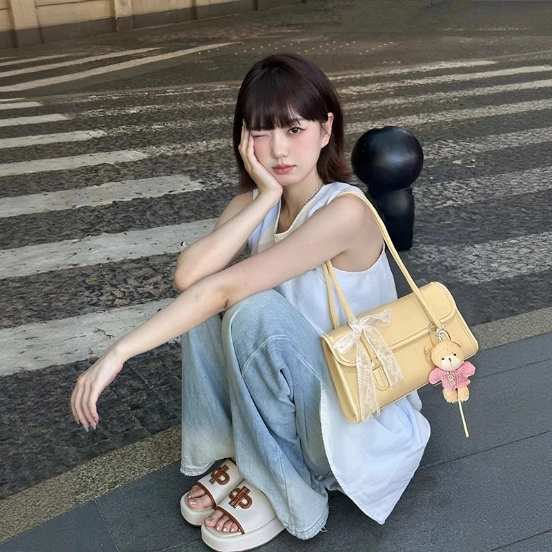 夏天超火黄色法棍腋下包包女式2025新款轻奢小众高级感单肩托特包