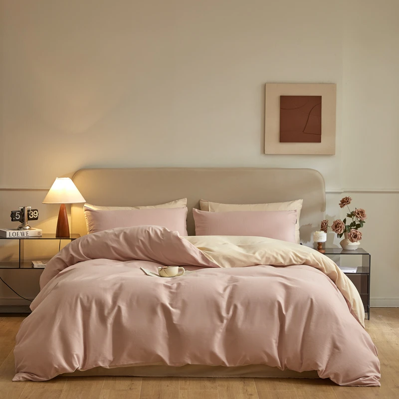 A类全棉加厚磨毛四件套100棉刺绣活性床上用品学生宿舍简约纯色