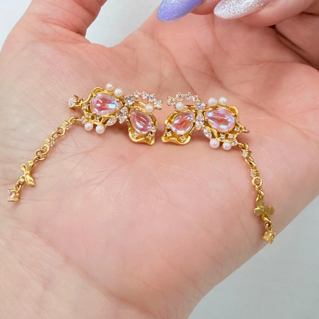 【金耳饰】流苏蝴蝶点钻耳钉黄金5G足金999精品百搭有附加【688/388】