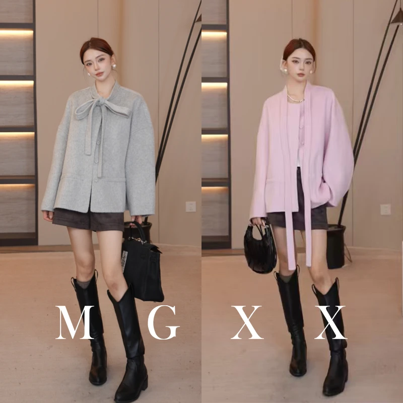MG小象 【半熟小姐】新品韩系简约系带双面羊毛大衣外套 M825Z19783
