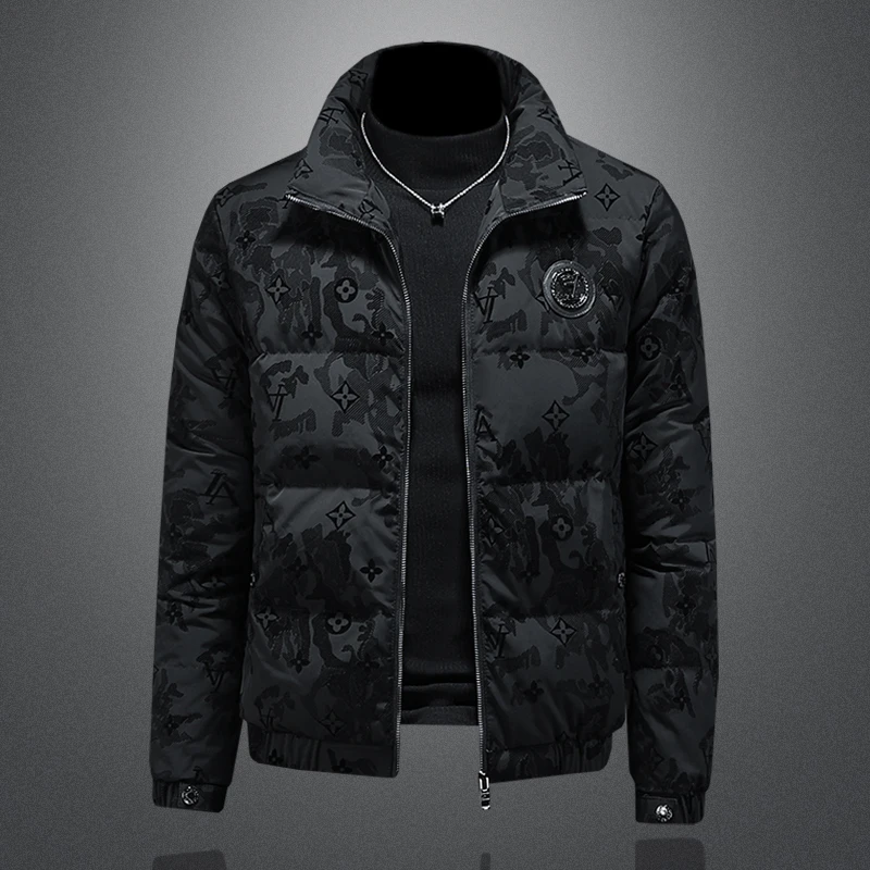 欧洲站高端潮流加厚防寒白鸭绒羽绒服男士冬季新款立领短款外套男