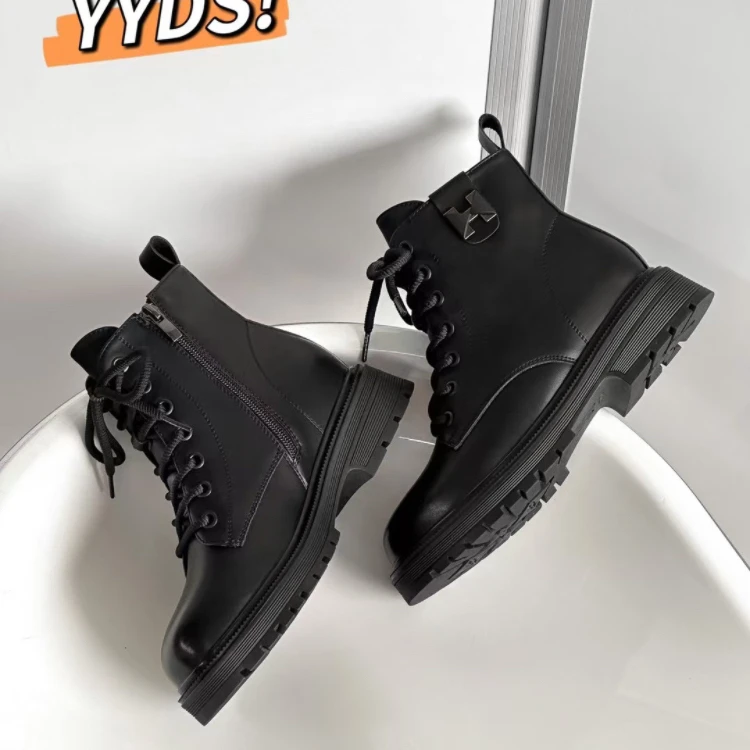 新款加绒厚底马丁靴女英伦风百搭短靴显脚秀气