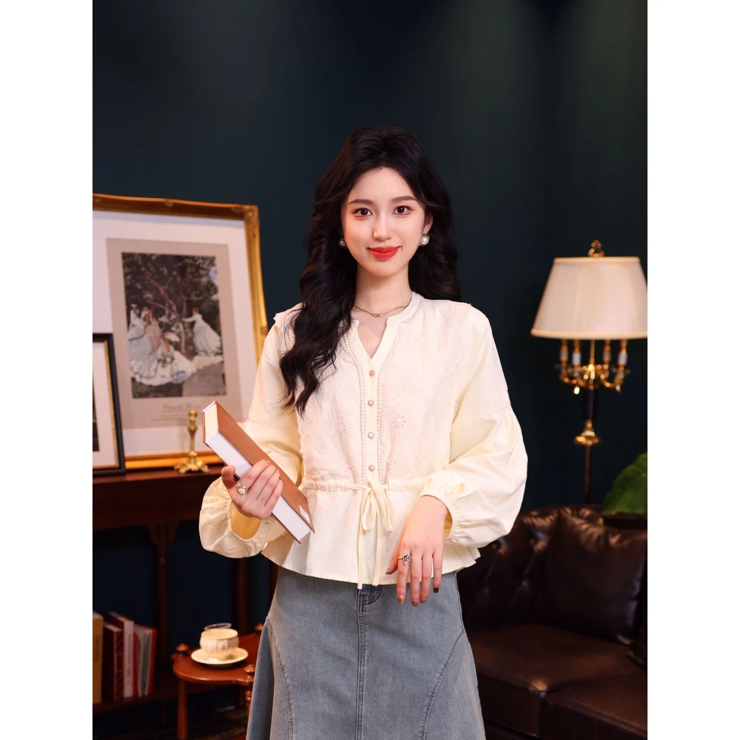 琦琦【风吟衫】港风复古纯色长袖衬衫宽松百搭上衣YE0225006