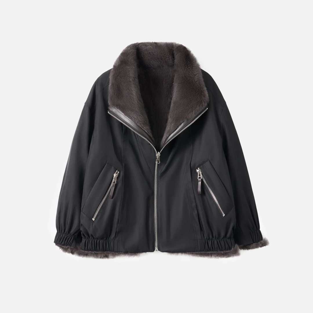 【新号开播】2025新款双面穿兔皮毛一体派克服宽松短款20261