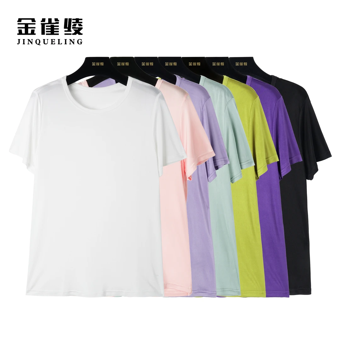 金雀绫【七仙女】100桑蚕丝时尚简约薄款圆领透气纯色衫K0044