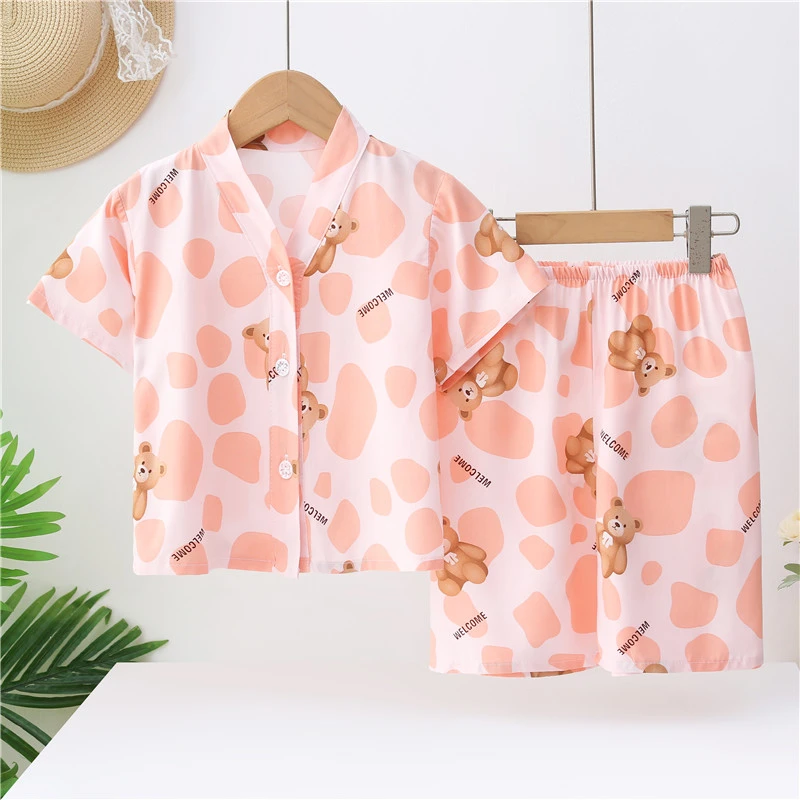 女童儿童棉绸睡衣短袖短裤套装小童中大童空调服女孩家居服夏季