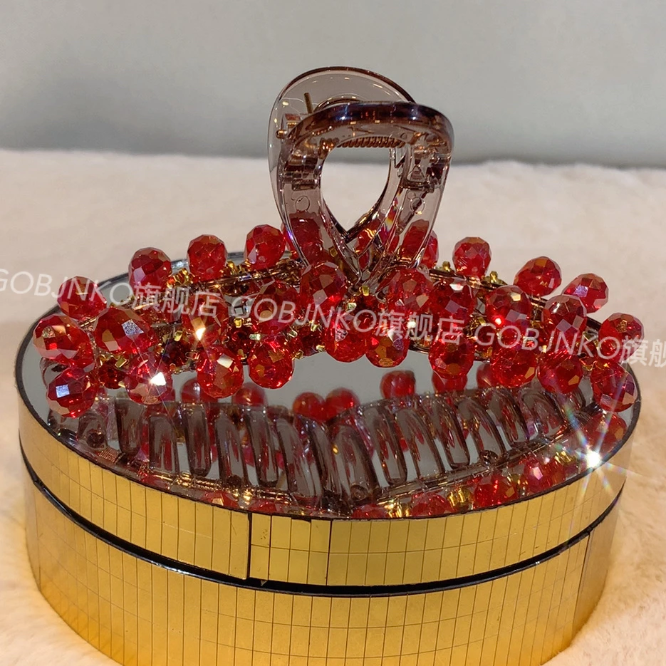 GOBJNKO韩系新年红色大抓夹复古风女日韩千金风发夹发饰优雅轻奢