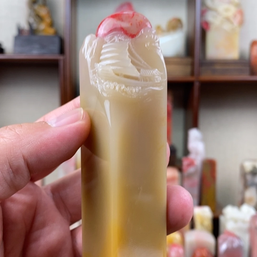 巴林石印石巴林鸡血石手工雕钮章