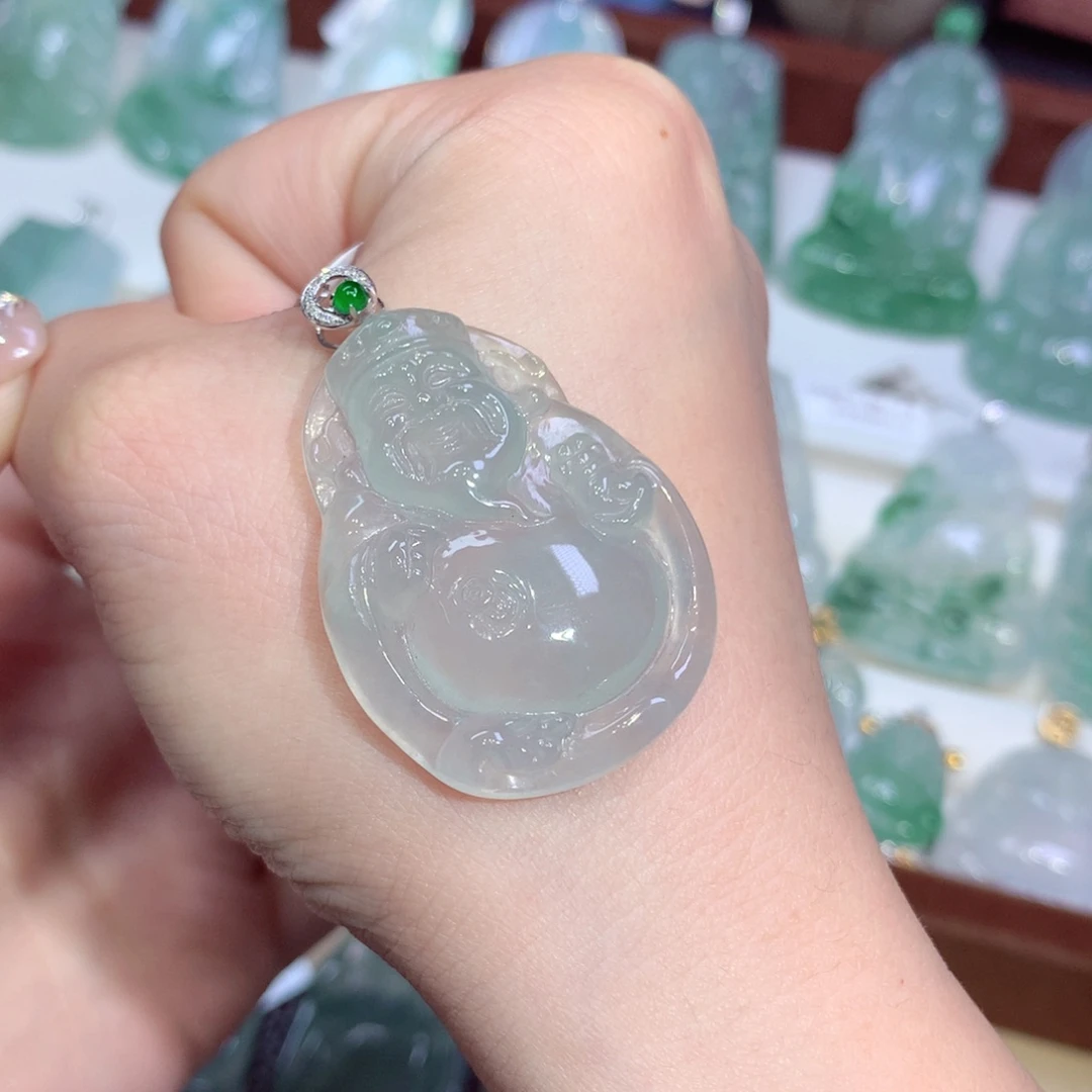 吊坠(不含链)18K金镶嵌翡翠天然缅甸A货翡翠揭阳工财神爷