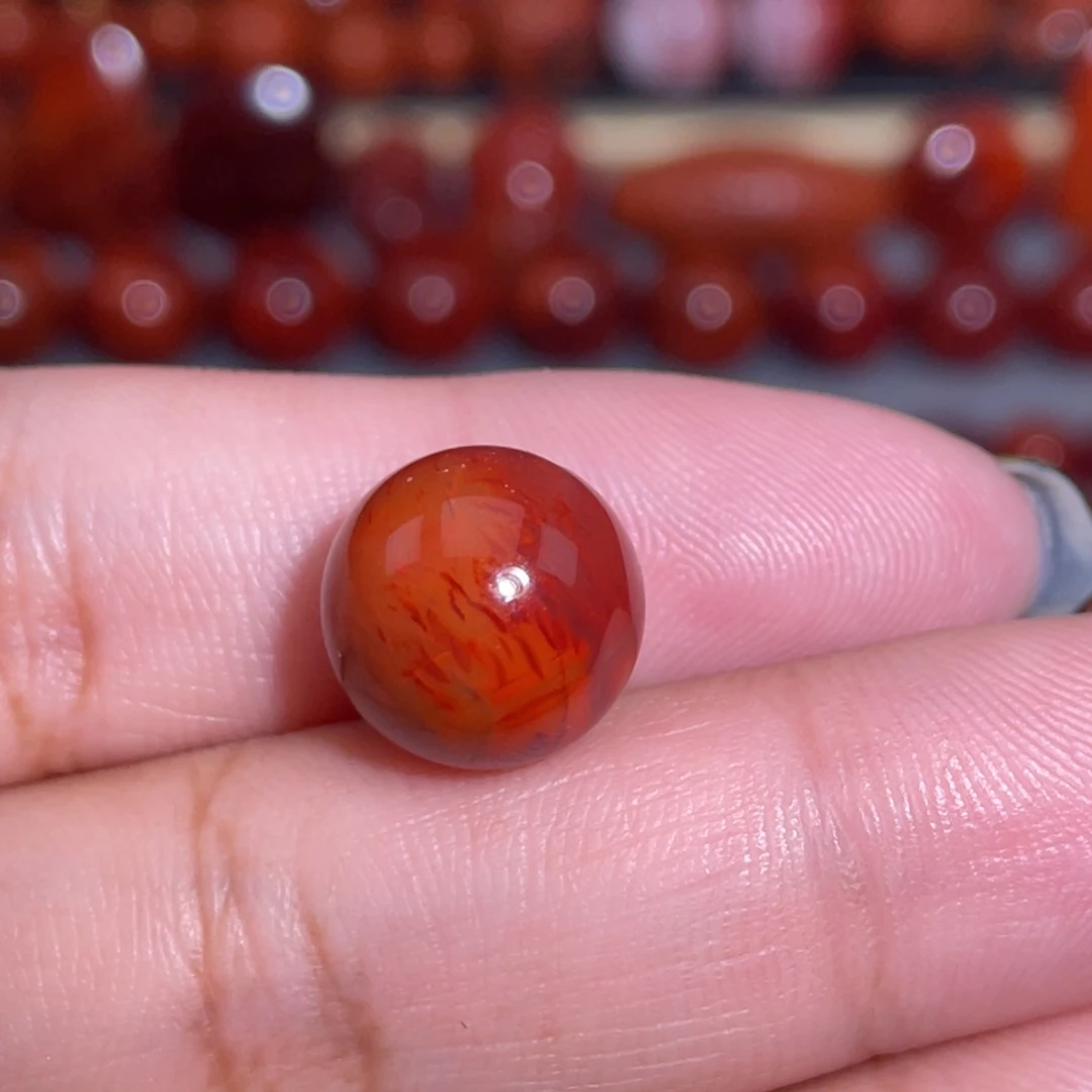 南红玛瑙未镶嵌瓦西火焰纹圆珠卡12.7
