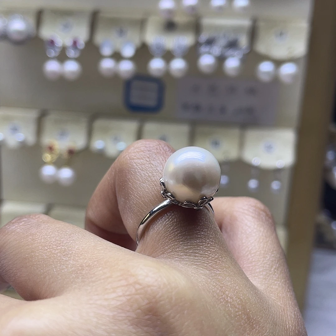 银S925镶嵌戒指淡水珍珠