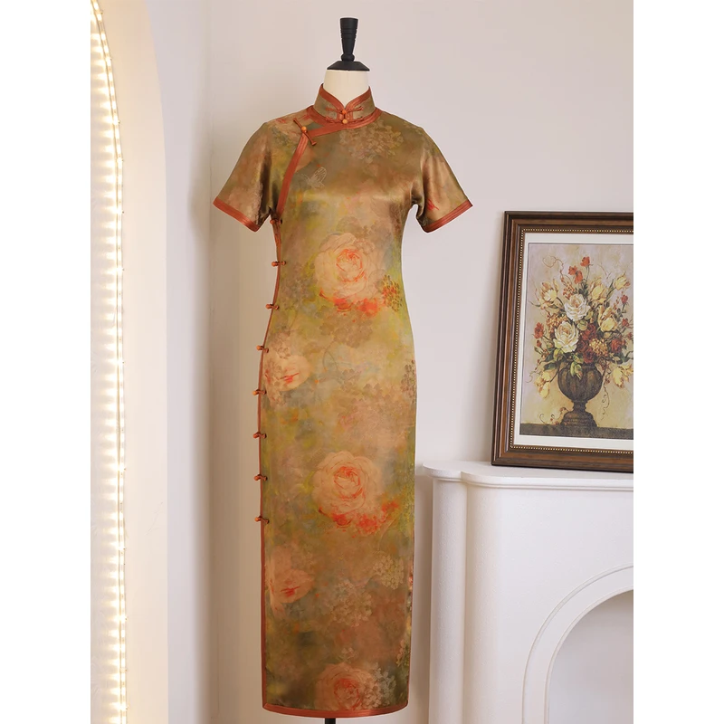 女神姑娘新品[四季]重缎香云纱古法开襟手工修身旗袍N50401-5-40