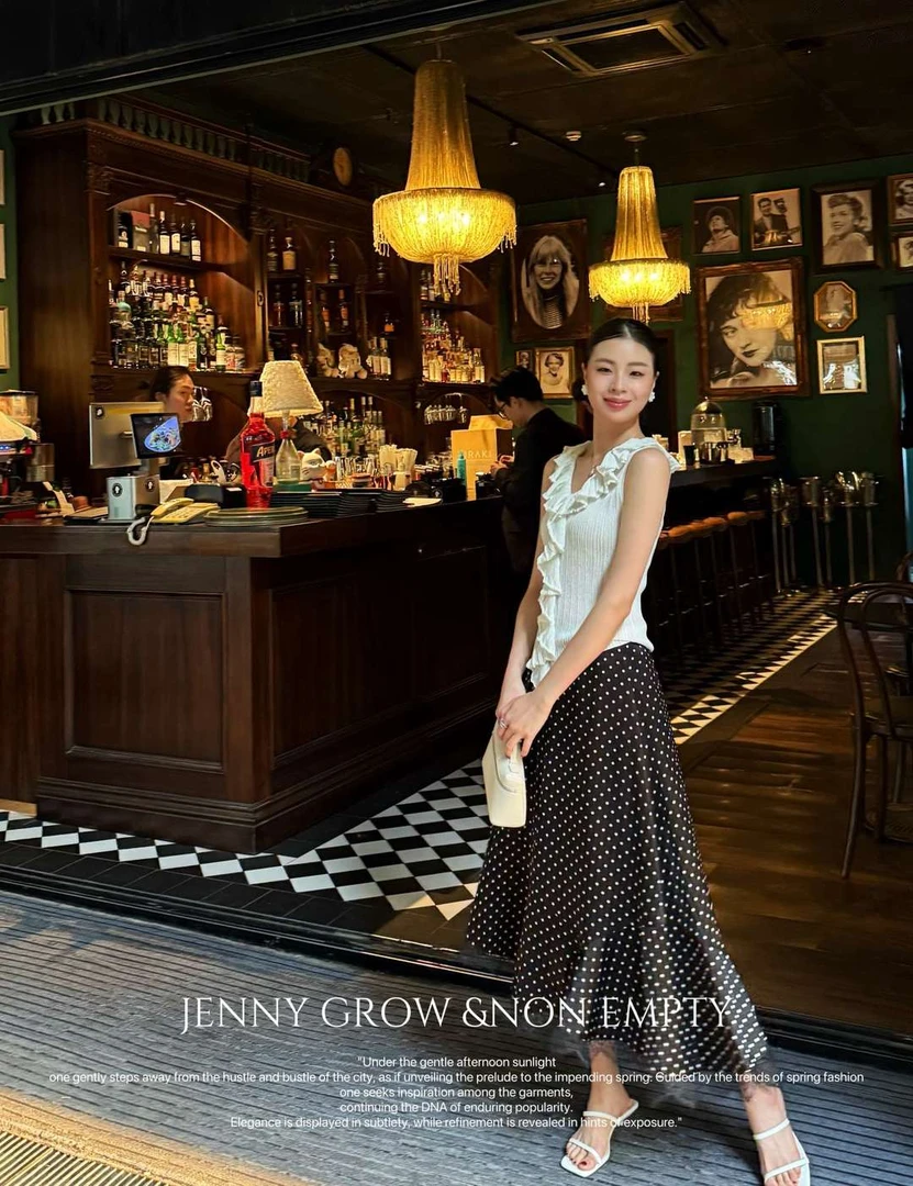 【JIGU】不规则斜裁醋酸波点白色半身裙ES067