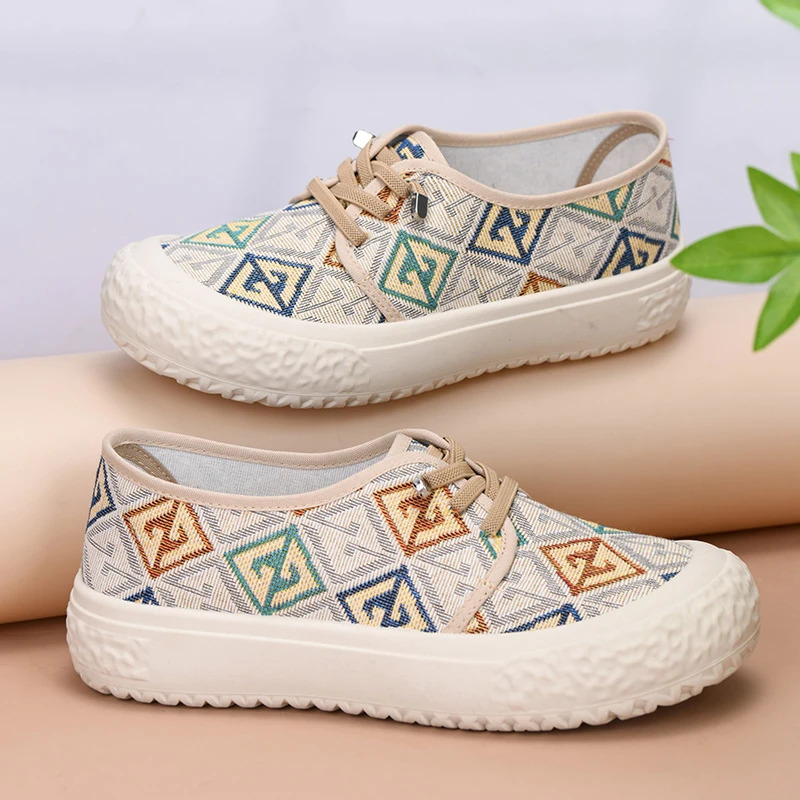 春季新款渔夫鞋女厚底帆布鞋休闲百搭妈妈鞋软底防滑舒适透气鞋子