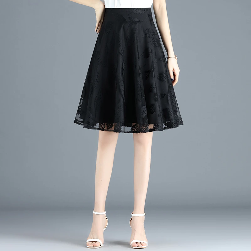 网纱裙黑色半身裙女短裙2025夏季新款高腰a字裙蓬蓬裙百褶中裙子