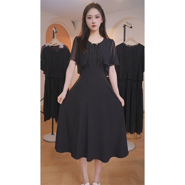 【赠送运费险】L9009 2025年夏季黑色时尚显瘦气质中长款连衣裙